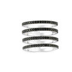 Four Black Line Ring in Silver